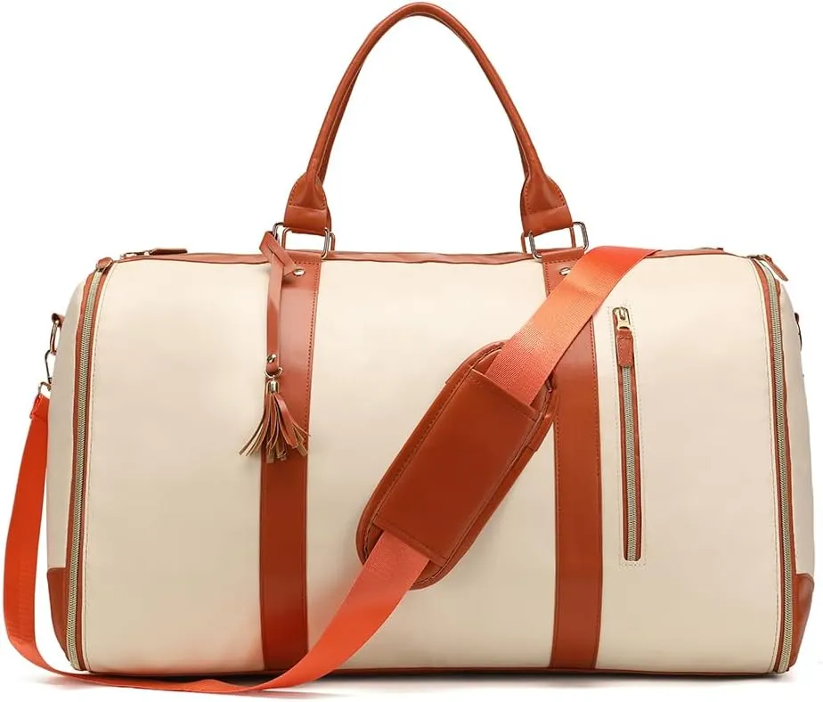 ikasus Garment Bags for Travel Suit Bag for Men Carry On Garment Bag Convertible Garment Duffle Bag,Large Capacity Duffel Bag Hanging Dress Suitcase Suit Business Travel Bags, Beige