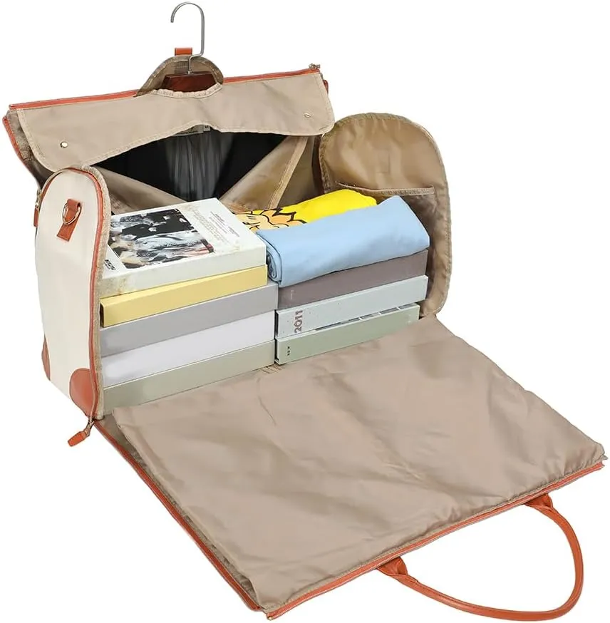 ikasus Garment Bags for Travel Suit Bag for Men Carry On Garment Bag Convertible Garment Duffle Bag,Large Capacity Duffel Bag Hanging Dress Suitcase Suit Business Travel Bags, Beige