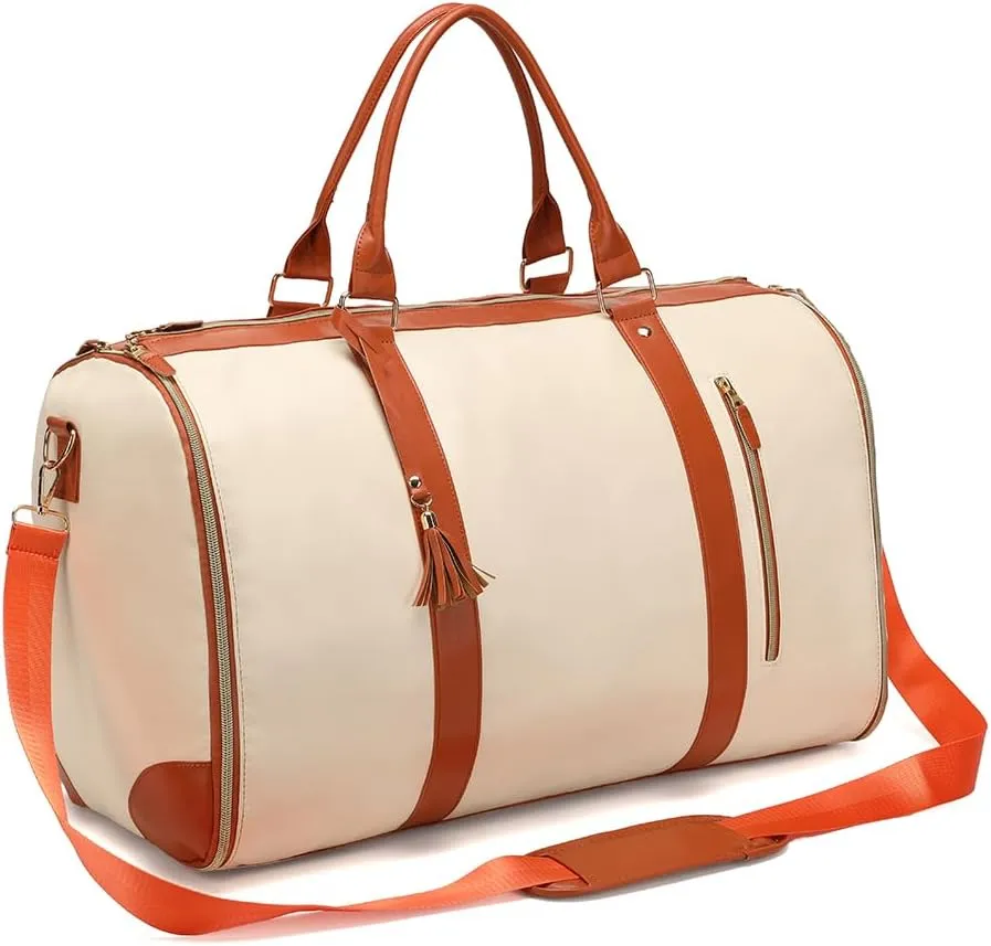 ikasus Garment Bags for Travel Suit Bag for Men Carry On Garment Bag Convertible Garment Duffle Bag,Large Capacity Duffel Bag Hanging Dress Suitcase Suit Business Travel Bags, Beige