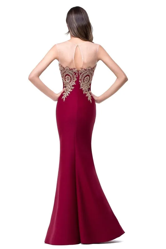 Illusion Backless Lace Mermaid Prom Dress Burgundy Long Evening Gowns