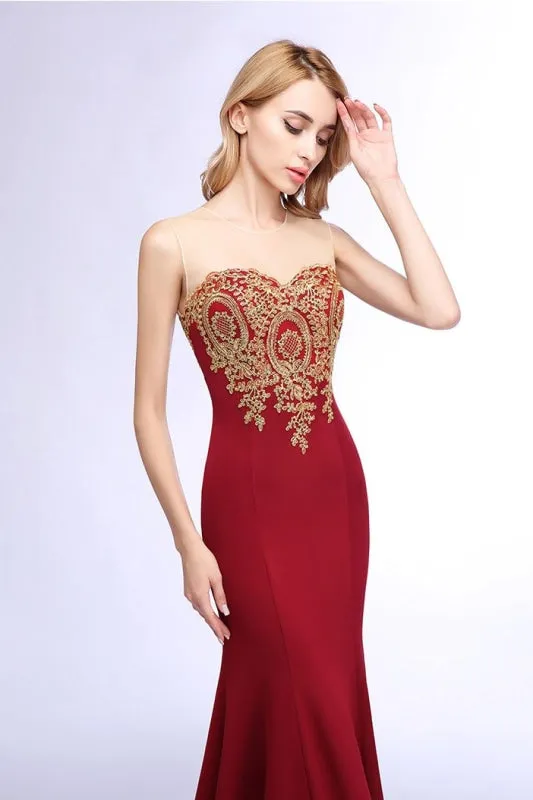 Illusion Backless Lace Mermaid Prom Dress Burgundy Long Evening Gowns