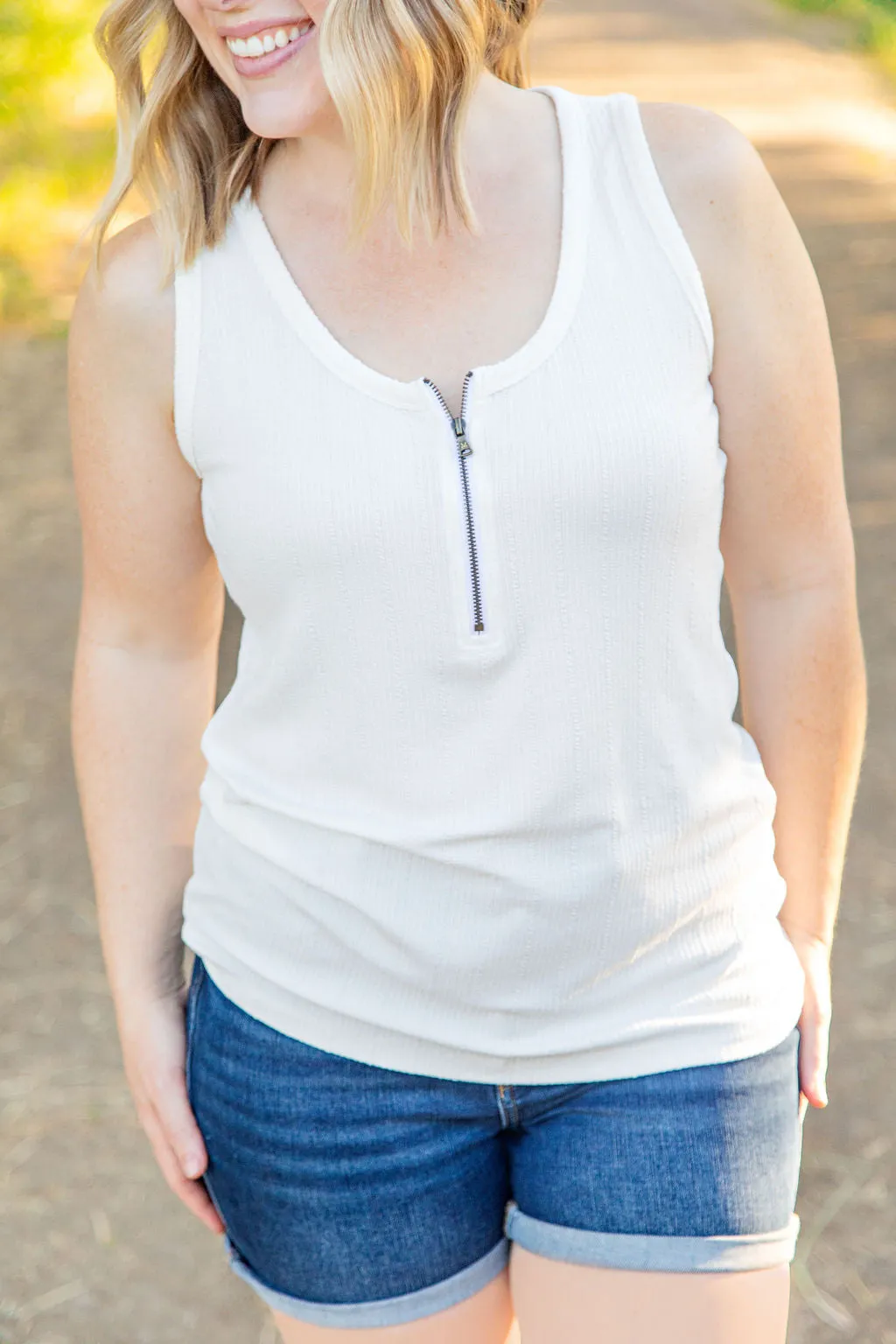 IN STOCK Mila Zipper Tank - Ivory