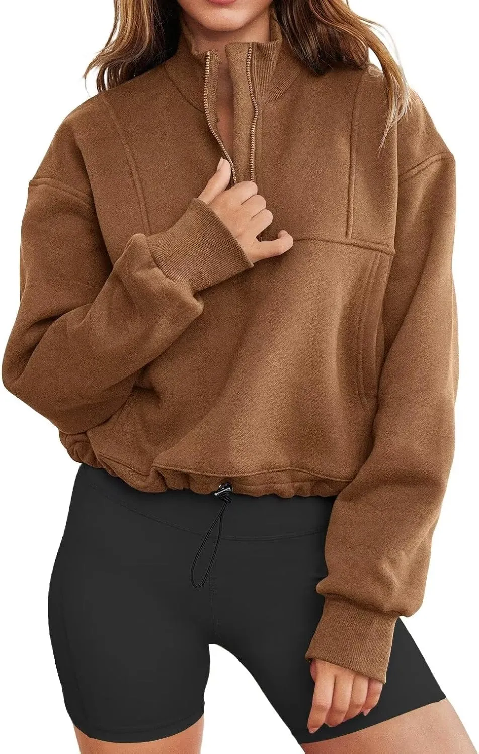 INFITTY Women's Half Zip Pullover Sweatshirts Quarter Zip Hoodies Long Sleeve Tops Fall Outfits 2025 Y2K Winter Clothes