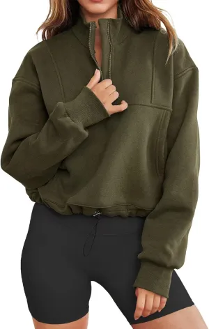 INFITTY Women's Half Zip Pullover Sweatshirts Quarter Zip Hoodies Long Sleeve Tops Fall Outfits 2025 Y2K Winter Clothes