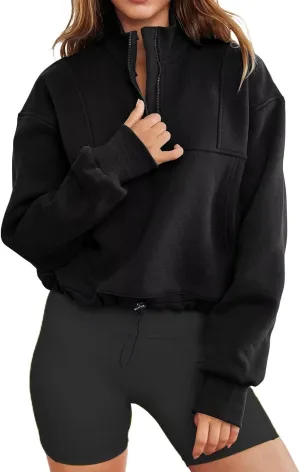 INFITTY Women's Half Zip Pullover Sweatshirts Quarter Zip Hoodies Long Sleeve Tops Fall Outfits 2025 Y2K Winter Clothes