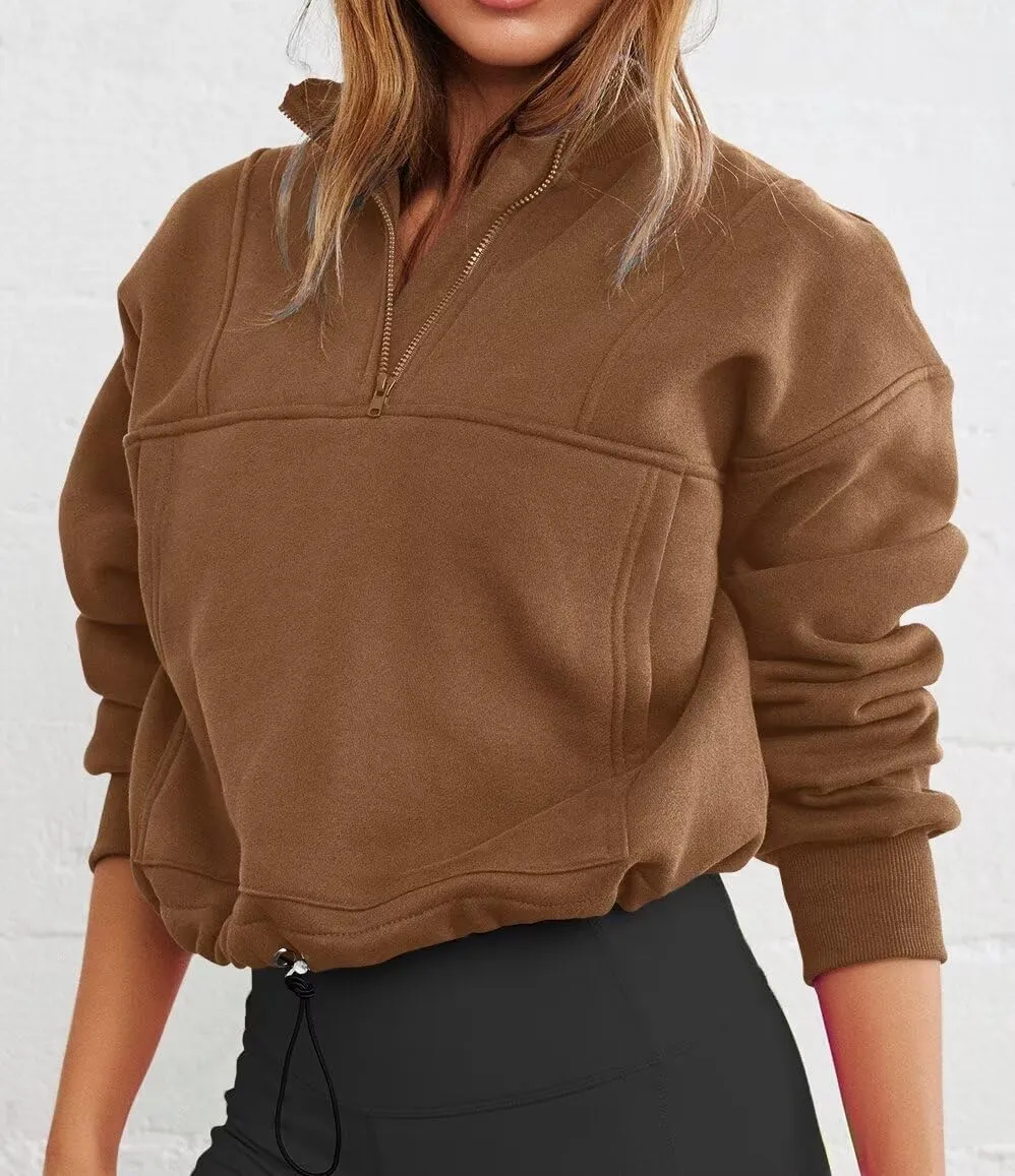 INFITTY Women's Half Zip Pullover Sweatshirts Quarter Zip Hoodies Long Sleeve Tops Fall Outfits 2025 Y2K Winter Clothes