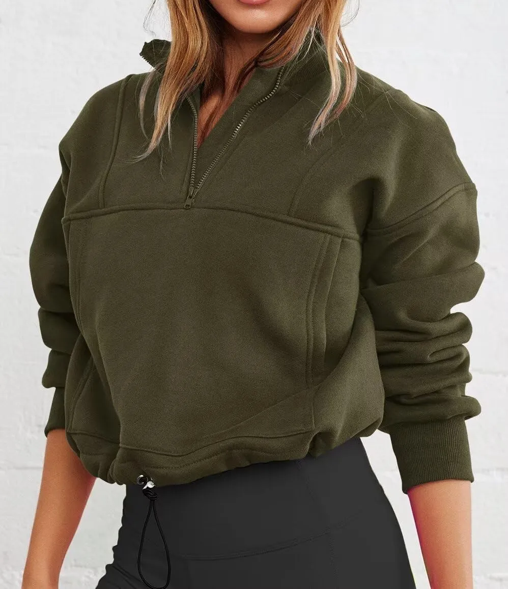 INFITTY Women's Half Zip Pullover Sweatshirts Quarter Zip Hoodies Long Sleeve Tops Fall Outfits 2025 Y2K Winter Clothes