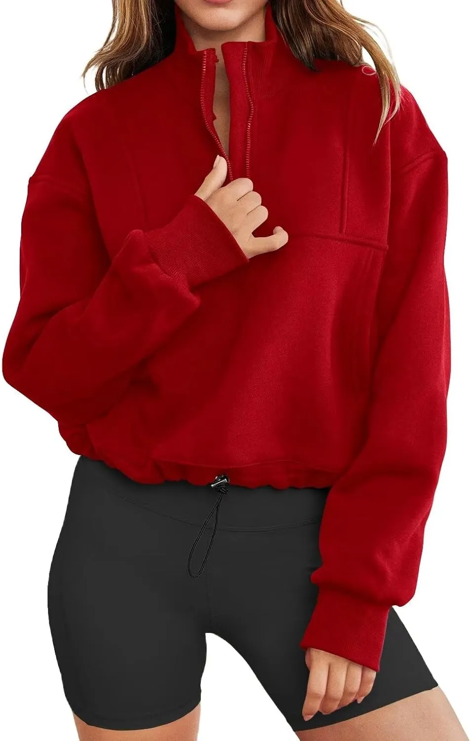 INFITTY Women's Half Zip Pullover Sweatshirts Quarter Zip Hoodies Long Sleeve Tops Fall Outfits 2025 Y2K Winter Clothes