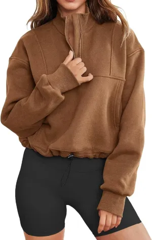 INFITTY Women's Half Zip Pullover Sweatshirts Quarter Zip Hoodies Long Sleeve Tops Fall Outfits 2025 Y2K Winter Clothes