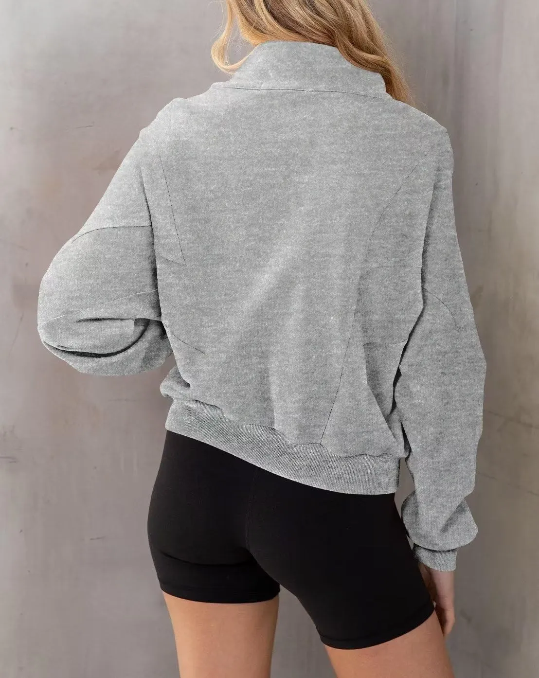 INFITTY Womens Long Sleeve Jacket Full Zip Up Stand Collar with Pockets Casual Batwing Lightweight Sweatshirts