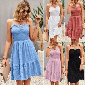 INS Style Solid Color A-line Spaghetti Strap Women's Dress