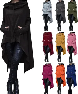 Irregular Hem Hoodie Women Oversized Long Hooded Pullover Sweatshirt Casual Asymmetrical Tops Tunic Fall Fashion
