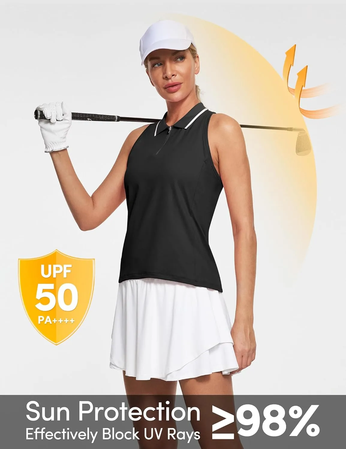 IUGA Women's Golf Shirts Sleeveless UPF 50  Tennis Athletic Polo Shirts for Women with Collar Quick Dry Tank Tops