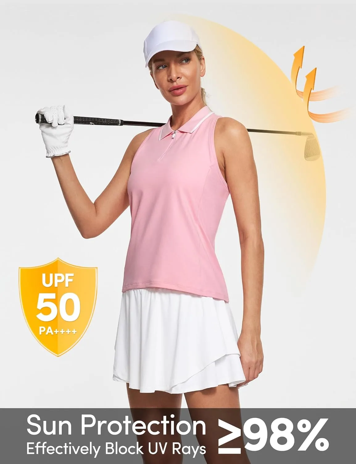 IUGA Women's Golf Shirts Sleeveless UPF 50  Tennis Athletic Polo Shirts for Women with Collar Quick Dry Tank Tops