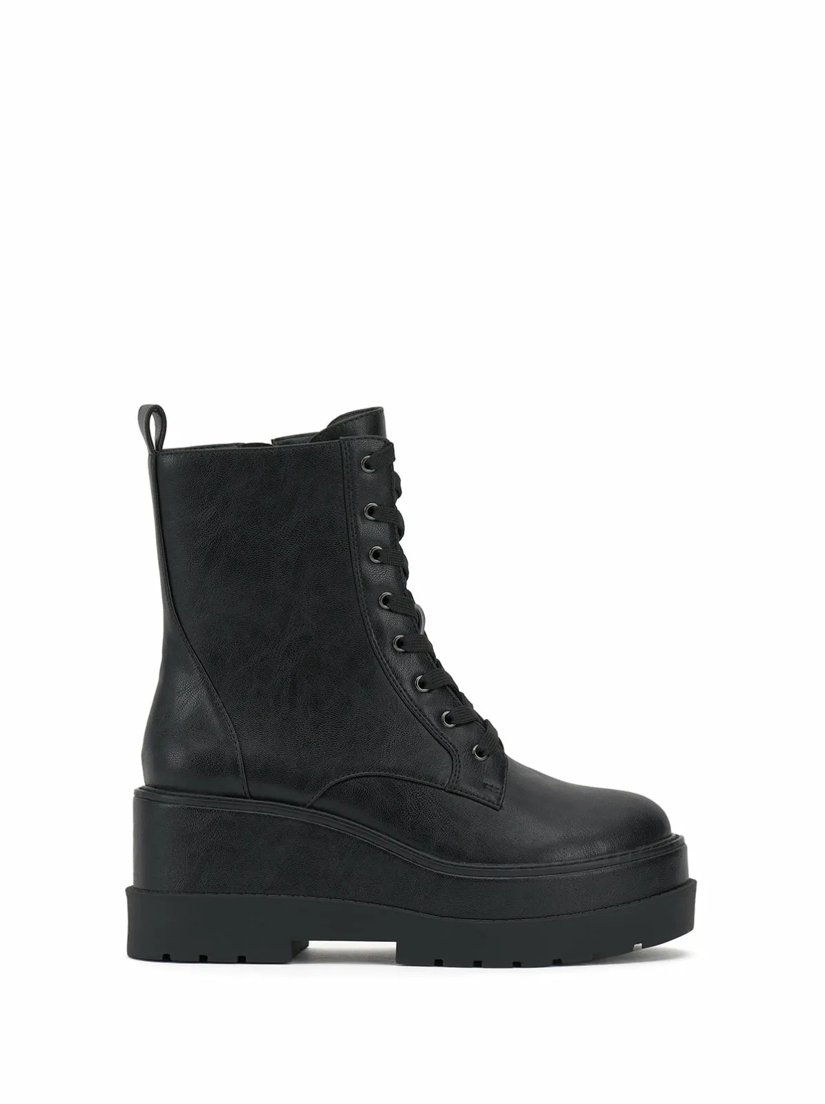 Jessica Simpson Imelda Black Rounded Toe Side Zip Lace Up Combat Platform Boots
