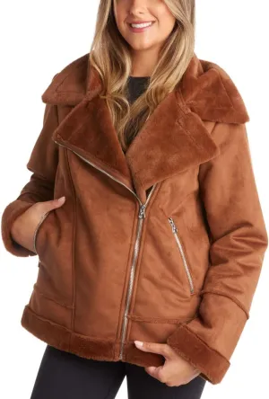 Jessica Simpson Women's Winter Coat - Faux Suede Leather Shearling Moto Jacket - Sherpa Aviator Bomber Jacket for Women, S-XL