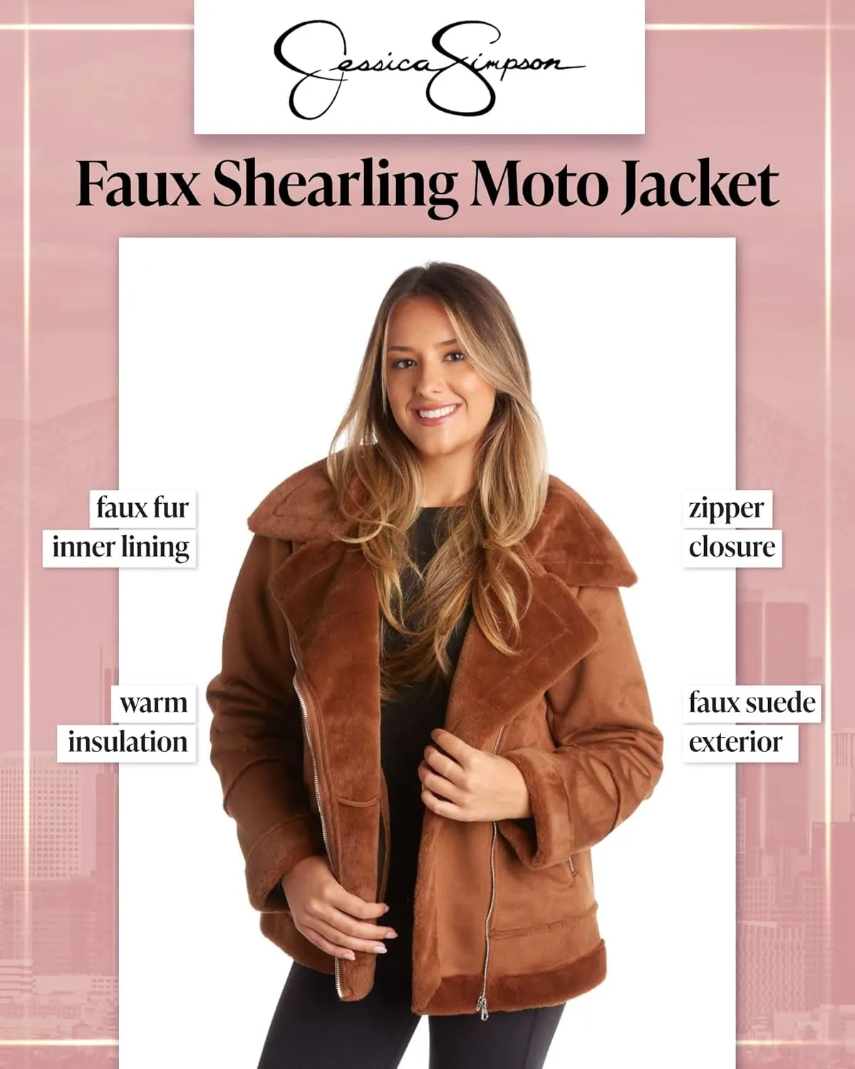 Jessica Simpson Women's Winter Coat - Faux Suede Leather Shearling Moto Jacket - Sherpa Aviator Bomber Jacket for Women, S-XL
