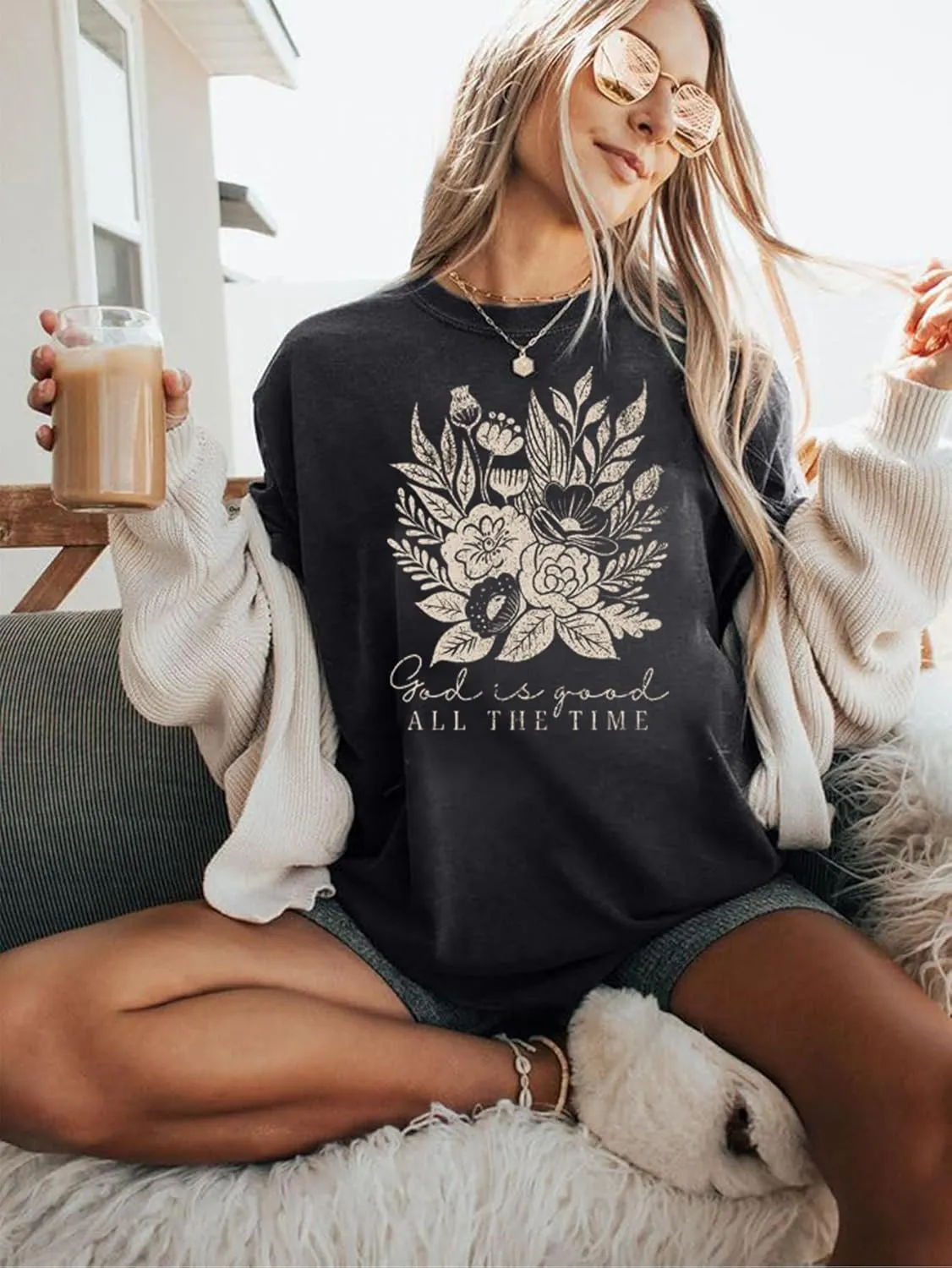 Jesus Shirts for Women Christian Oversized God is Good T Shirt Faith Inspirational Bible Verse Tee Tops