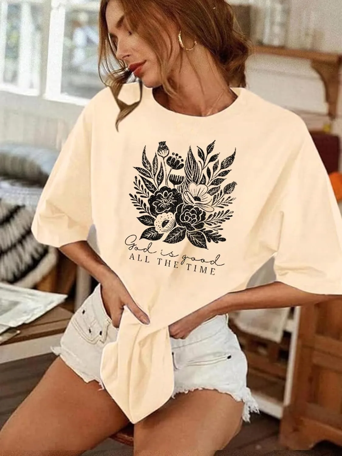 Jesus Shirts for Women Christian Oversized God is Good T Shirt Faith Inspirational Bible Verse Tee Tops