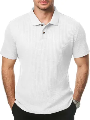JMIERR Men's Waffle Polo Shirts Summer Casual Short Sleeve T-Shirt Button Up Solid Color Henley Shirts