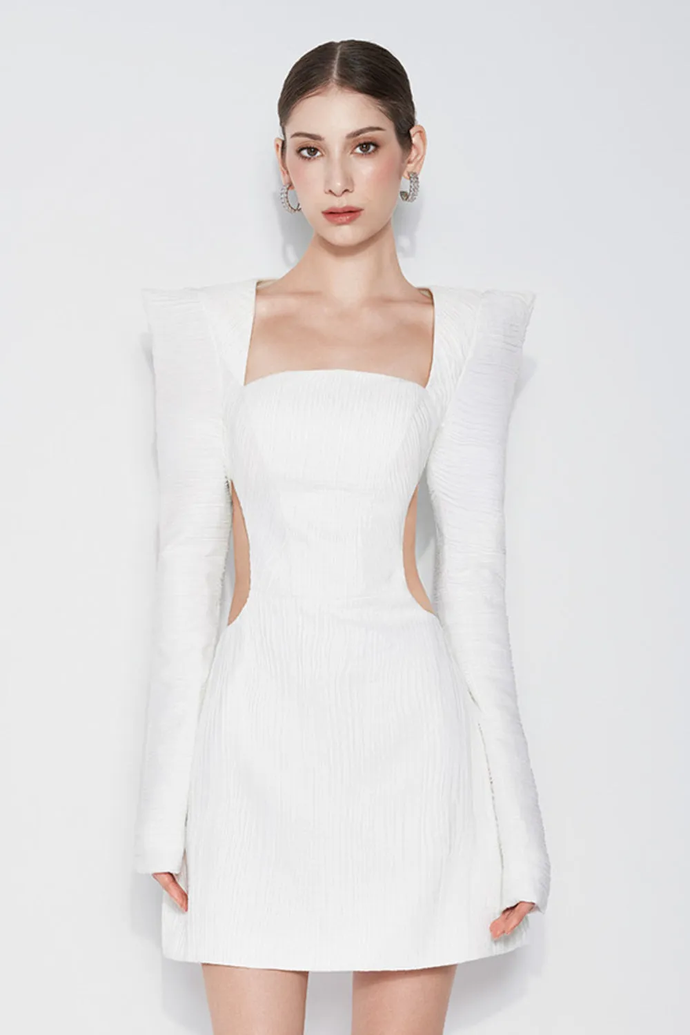 Jocelyn A-line Square Shoulder Chiffon Mini Dress