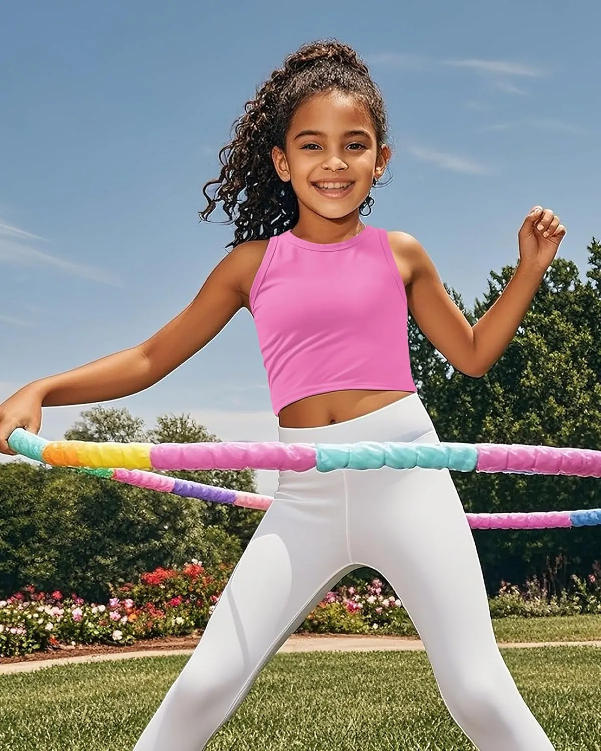 JOCMIC 2 Pack Girls Tank Tops Kids Athletic Tanks Basic Ribbed Knit Crew Neck Cropped Tops for Sports Yoga