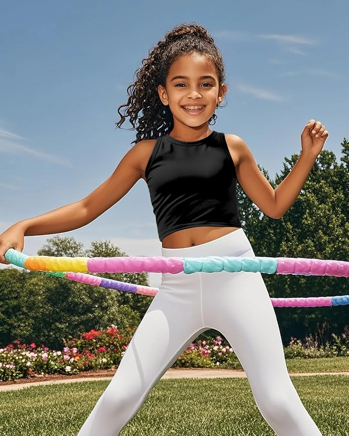 JOCMIC 2 Pack Girls Tank Tops Kids Athletic Tanks Basic Ribbed Knit Crew Neck Cropped Tops for Sports Yoga