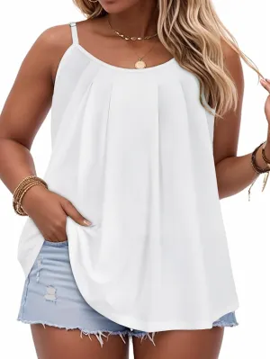 JOELLYUS Plus Size Tank Tops for Women Summer Casual Loose Pleated Spaghetti Strap Camisole Sleeveless Flowy Tunic Blouses