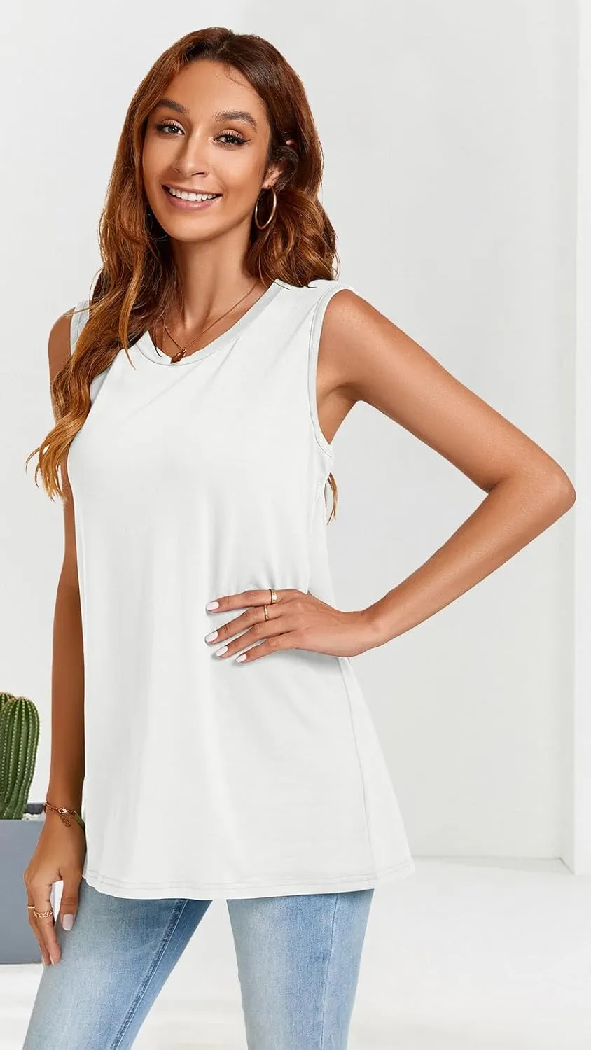 JOELLYUS Womens Tank Tops Summer Casual Crew Neck Sleeveless Top Loose Fit Basic Tunic Shirts