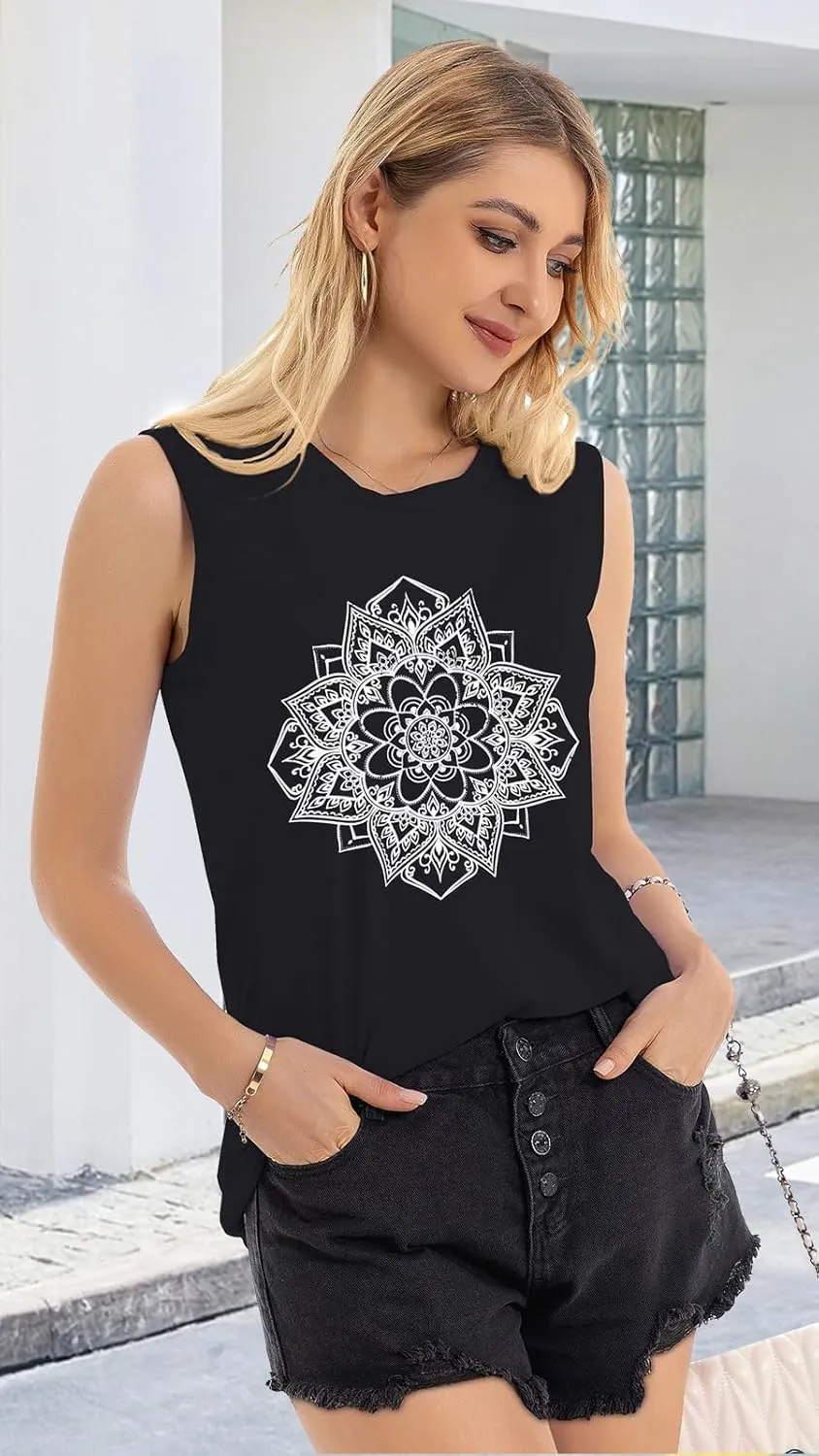 JOELLYUS Womens Tank Tops Summer Casual Crew Neck Sleeveless Top Loose Fit Basic Tunic Shirts