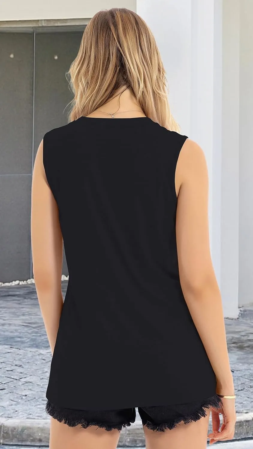 JOELLYUS Womens Tank Tops Summer Casual Crew Neck Sleeveless Top Loose Fit Basic Tunic Shirts