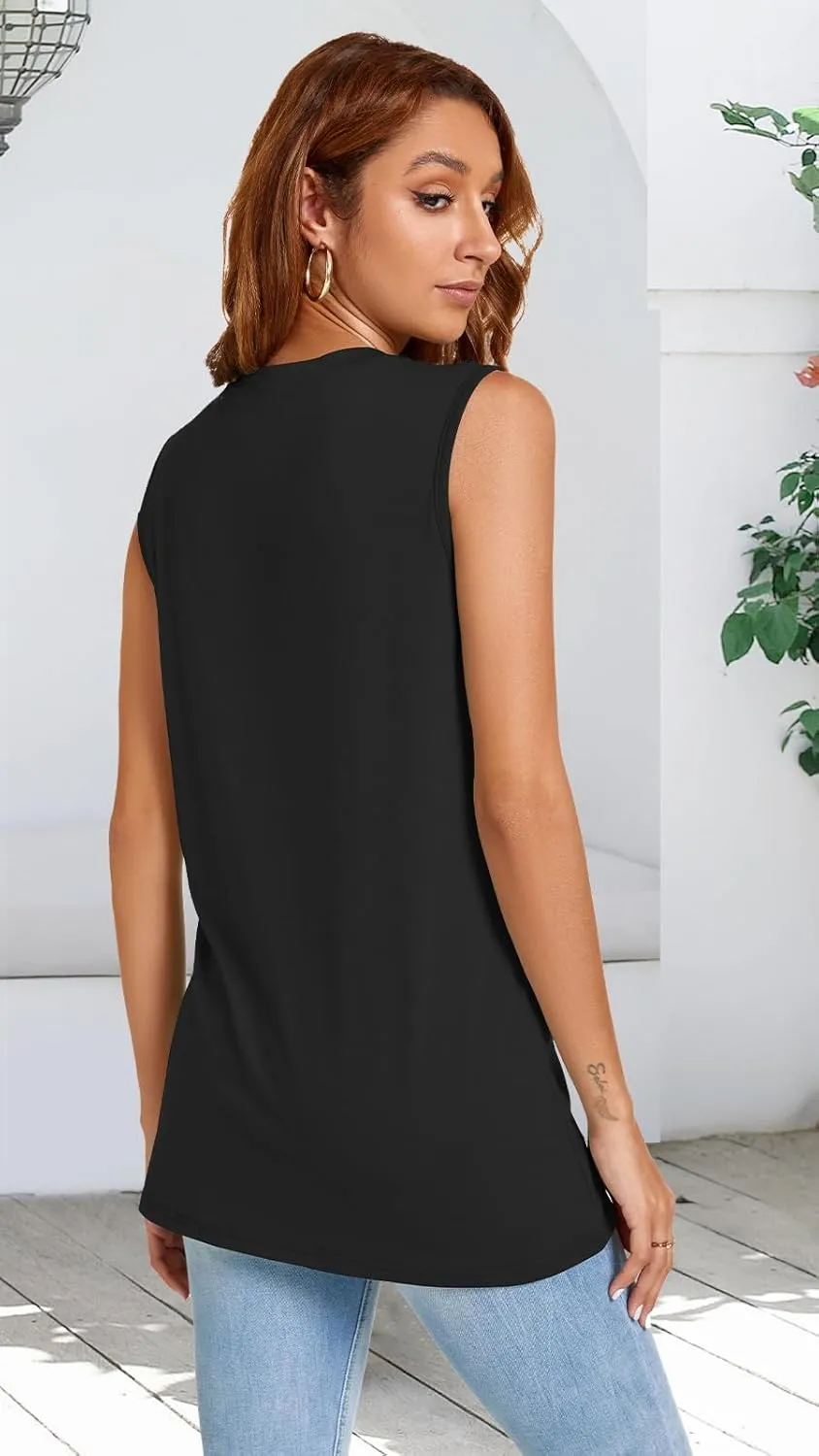 JOELLYUS Womens Tank Tops Summer Casual Crew Neck Sleeveless Top Loose Fit Basic Tunic Shirts