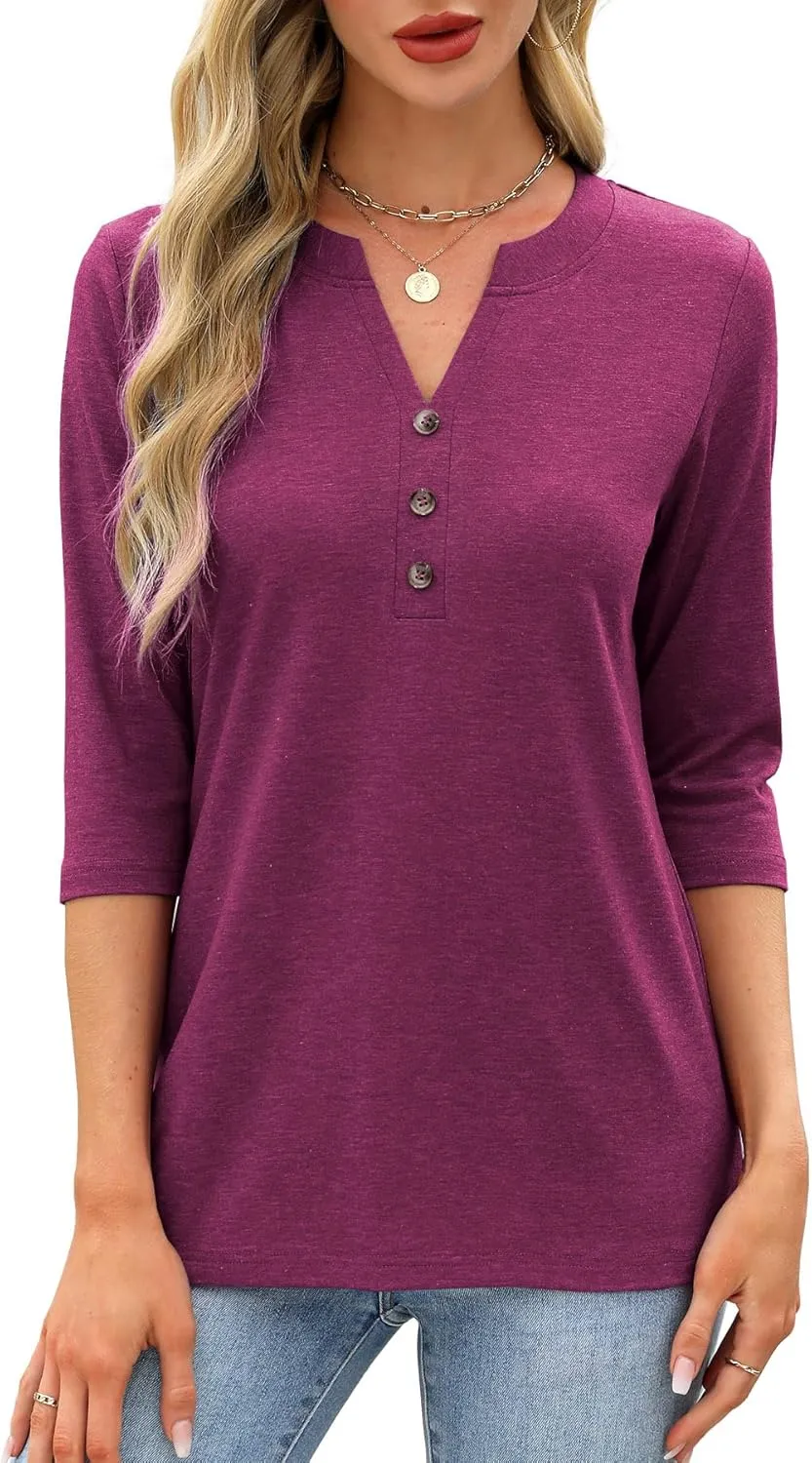 JomeDesign Womens Tops 3/4 Sleeve V Neck Shirts Dressy Casual Tunic Blouses Summer Tees