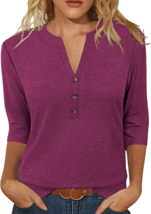 JomeDesign Womens Tops 3/4 Sleeve V Neck Shirts Dressy Casual Tunic Blouses Summer Tees