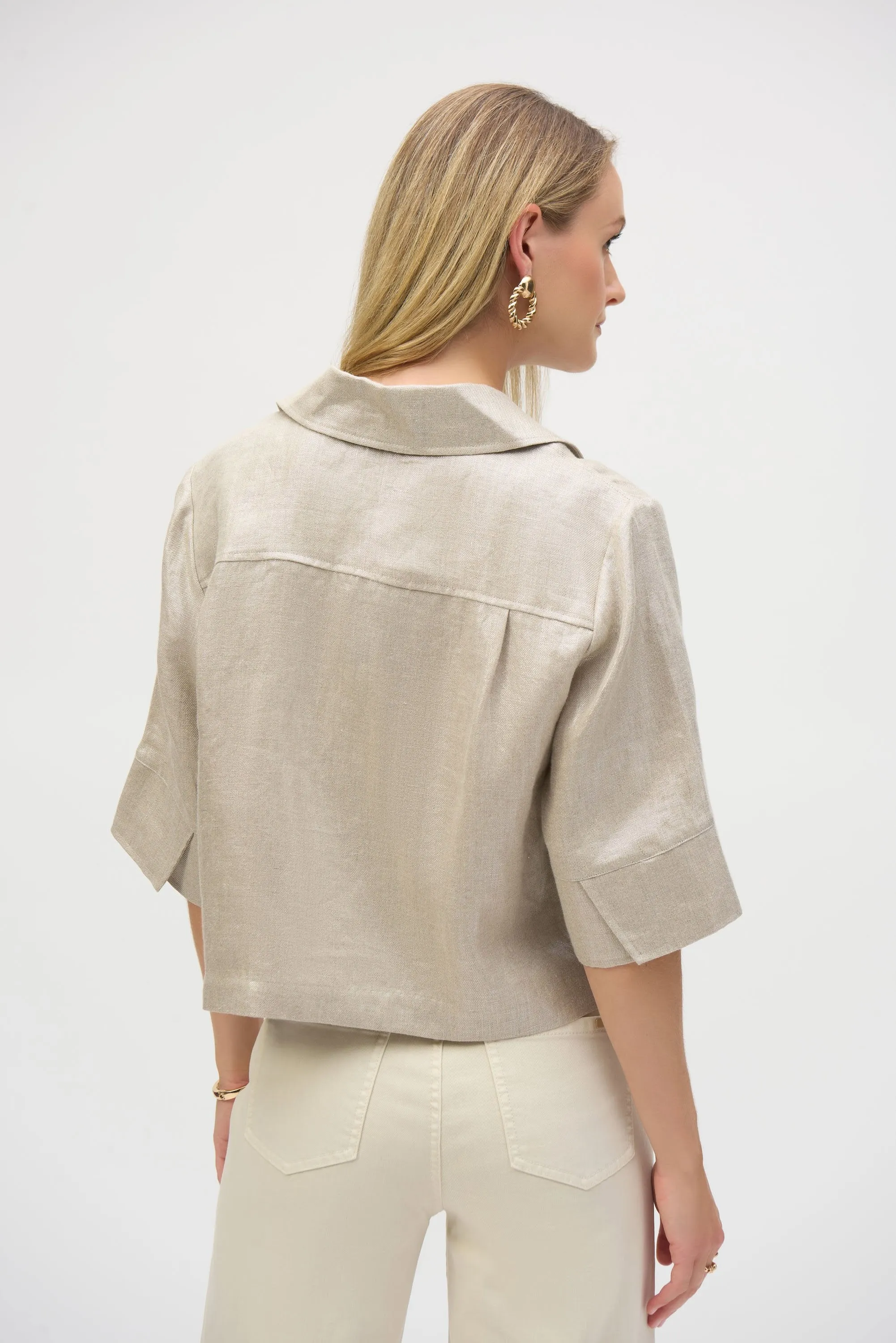 Joseph Ribkoff Foiled Linen Blend Short Sleeve Boxy Jacket