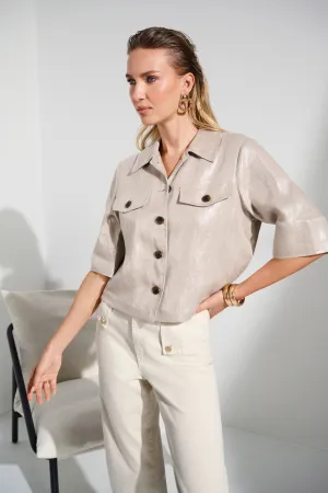 Joseph Ribkoff Foiled Linen Blend Short Sleeve Boxy Jacket