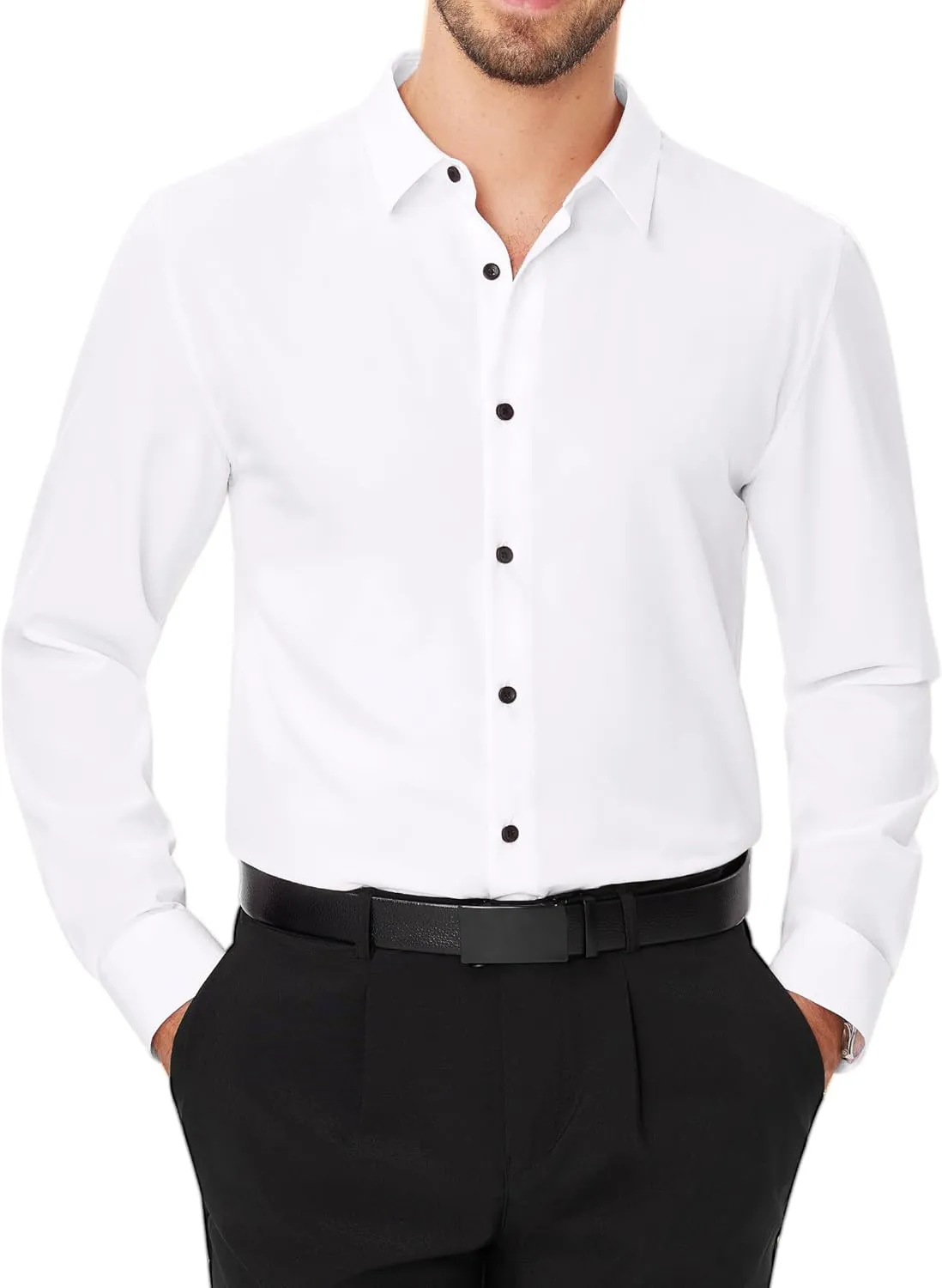 J.VER Men's Dress Shirts Stretch Long Sleeve Formal Shirt Solid Business Casual Button Down Shirts for Wedding Prom