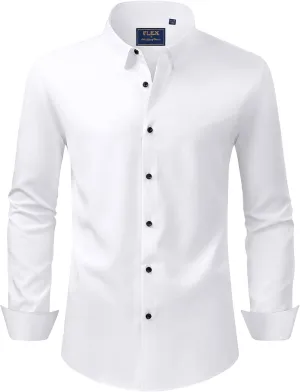 J.VER Men's Dress Shirts Stretch Long Sleeve Formal Shirt Solid Business Casual Button Down Shirts for Wedding Prom