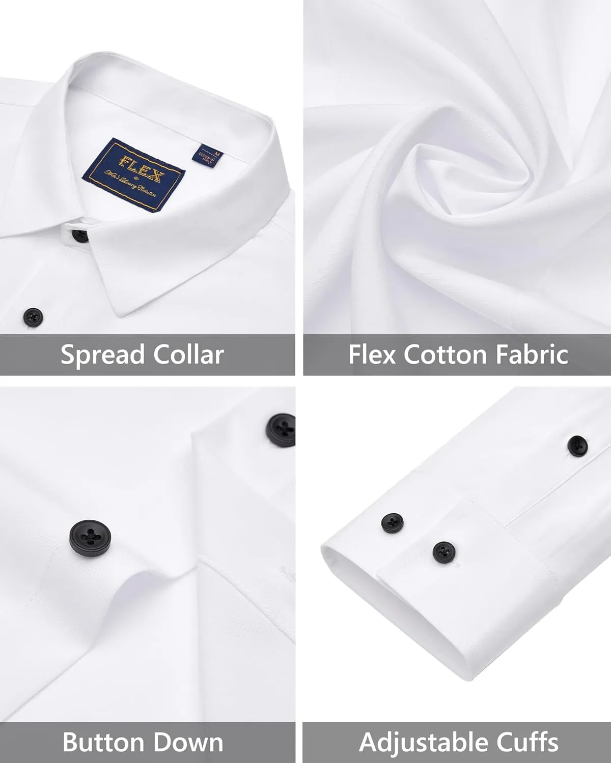 J.VER Men's Dress Shirts Stretch Long Sleeve Formal Shirt Solid Business Casual Button Down Shirts for Wedding Prom