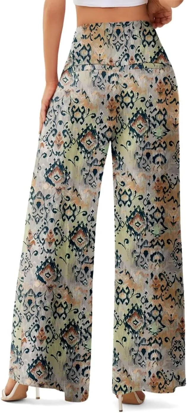 JZC Women's Palazzo Lounge Pants Stretchy Wide Leg Casual Pants Comfy High Waist Flowy Pants S-3XL