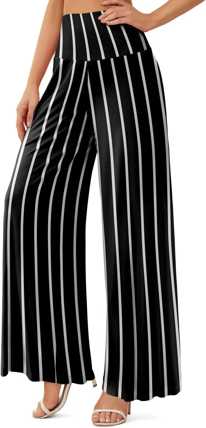 JZC Women's Palazzo Lounge Pants Stretchy Wide Leg Casual Pants Comfy High Waist Flowy Pants S-3XL