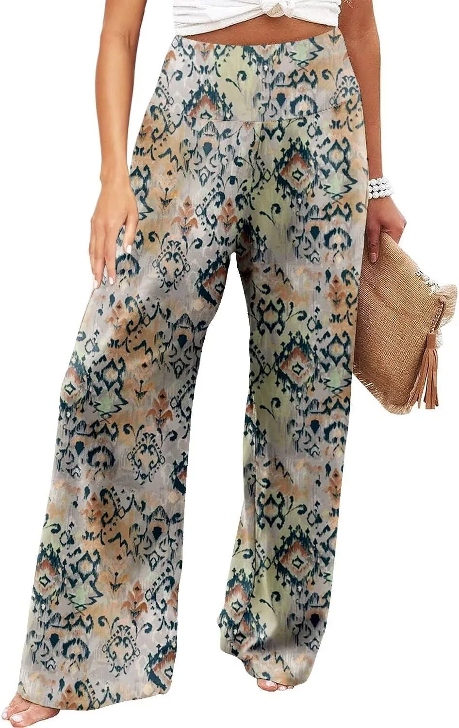 JZC Women's Palazzo Lounge Pants Stretchy Wide Leg Casual Pants Comfy High Waist Flowy Pants S-3XL