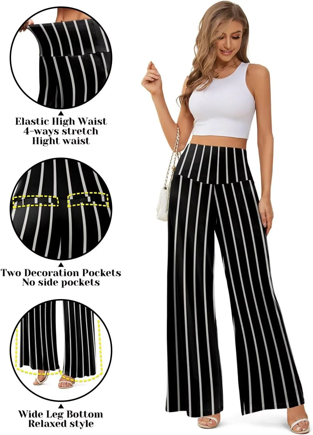 JZC Women's Palazzo Lounge Pants Stretchy Wide Leg Casual Pants Comfy High Waist Flowy Pants S-3XL