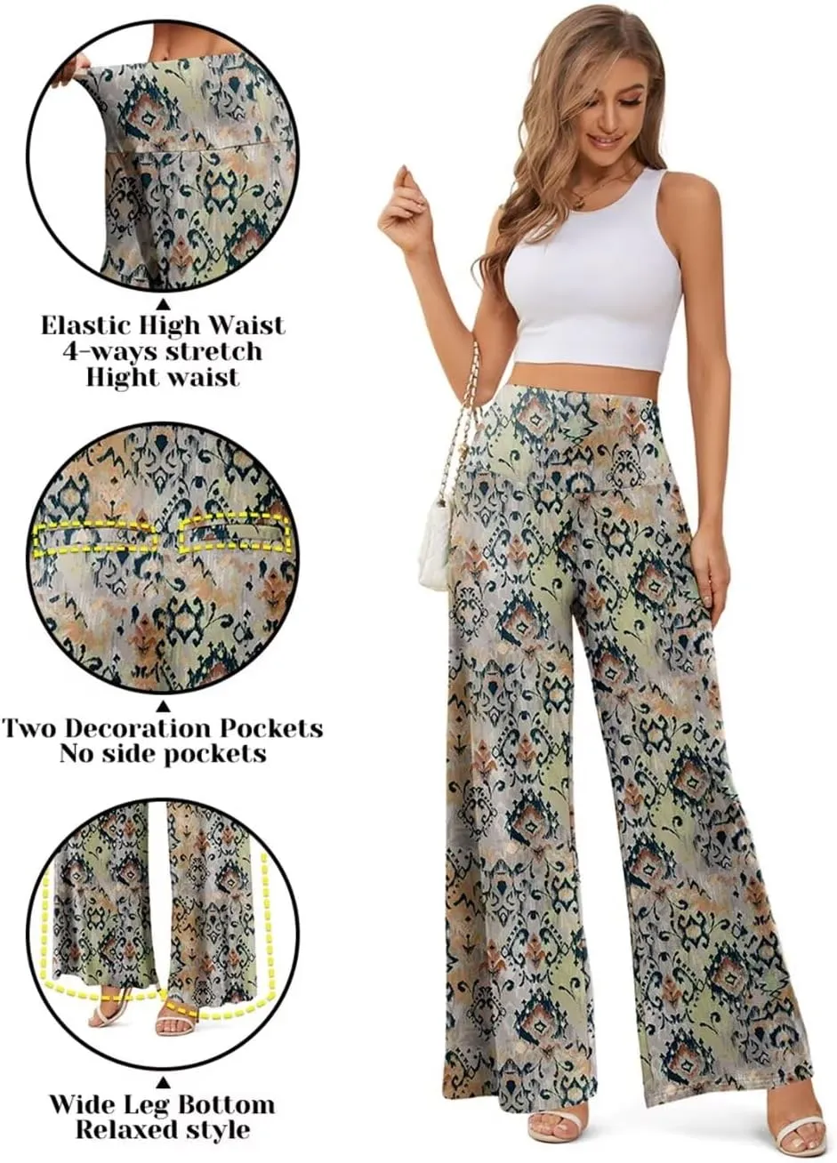 JZC Women's Palazzo Lounge Pants Stretchy Wide Leg Casual Pants Comfy High Waist Flowy Pants S-3XL