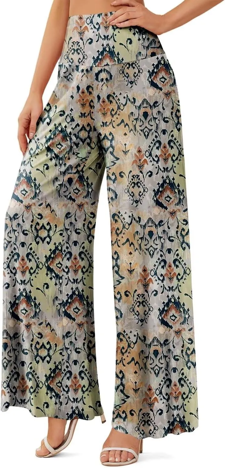 JZC Women's Palazzo Lounge Pants Stretchy Wide Leg Casual Pants Comfy High Waist Flowy Pants S-3XL