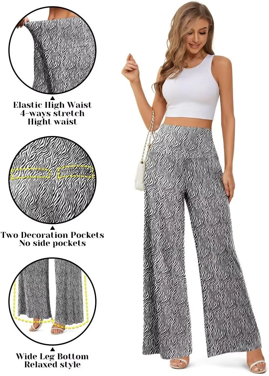 JZC Women's Palazzo Lounge Pants Stretchy Wide Leg Casual Pants Comfy High Waist Flowy Pants S-3XL