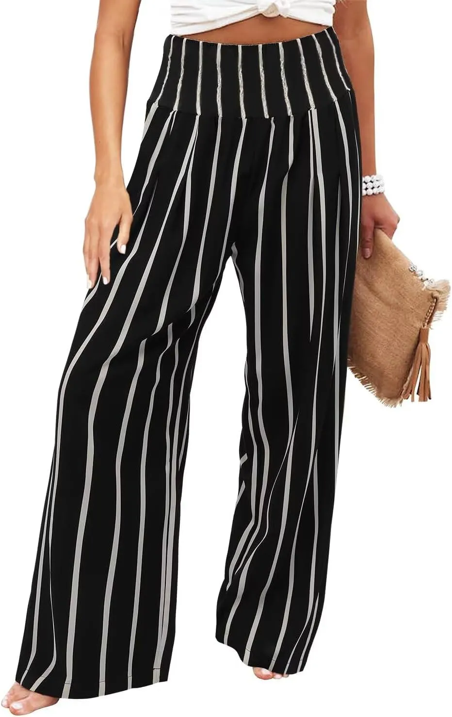 JZC Women's Palazzo Lounge Pants Stretchy Wide Leg Casual Pants Comfy High Waist Flowy Pants S-3XL