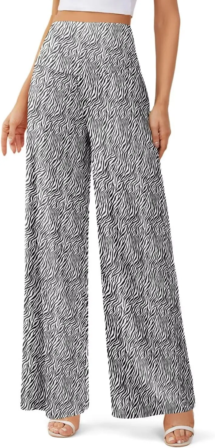 JZC Women's Palazzo Lounge Pants Stretchy Wide Leg Casual Pants Comfy High Waist Flowy Pants S-3XL