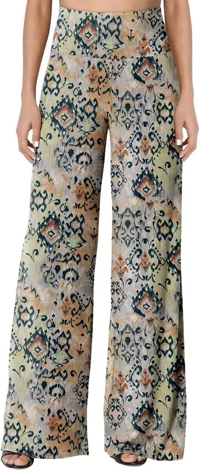 JZC Women's Palazzo Lounge Pants Stretchy Wide Leg Casual Pants Comfy High Waist Flowy Pants S-3XL