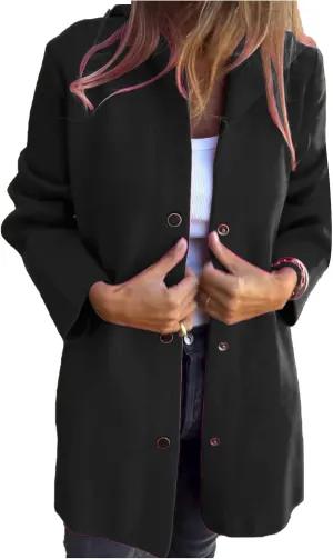 Kubbon Women's Wool Blend Trench Coat Casual Single Breasted Hooded Jacket Lightweight Lapel Long Sleeve Overcoat with Pocket